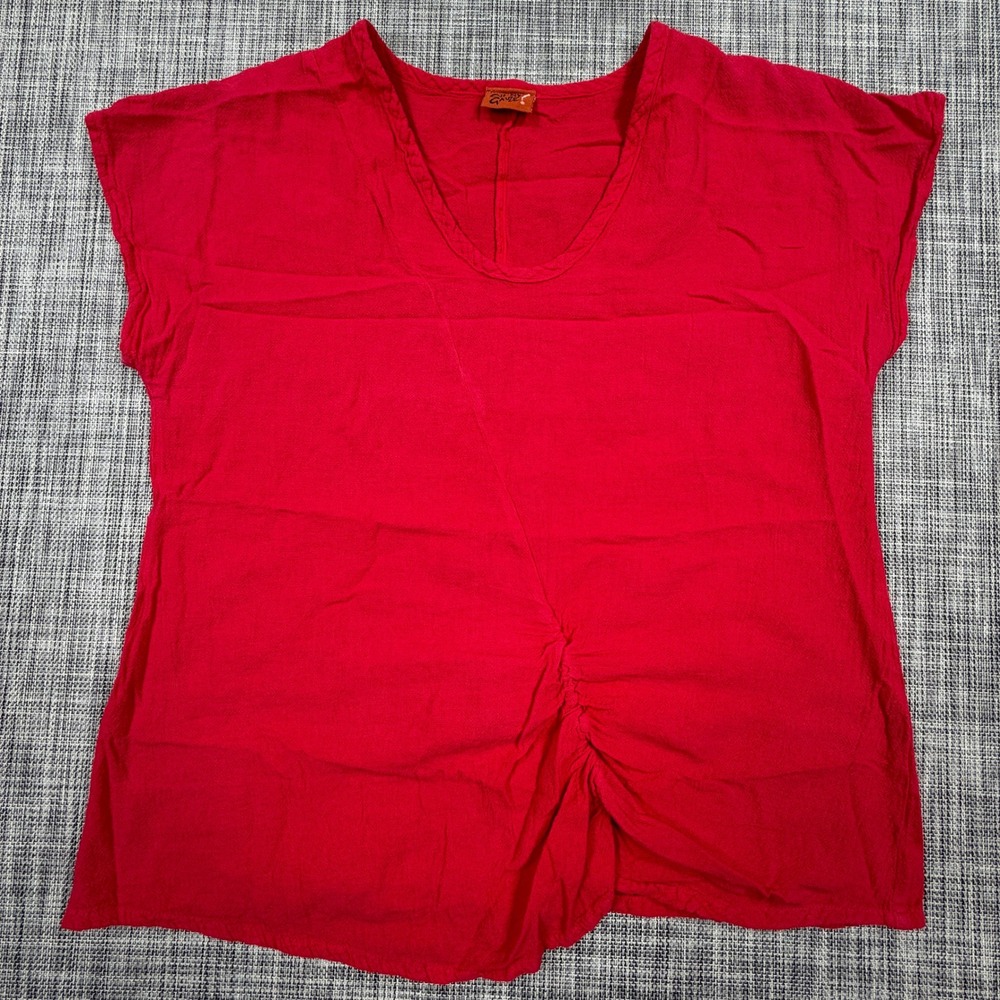 Oh My Gauze! Women's Cotton Gauze Top Coral Red Size 1 Short Sleeve Scoop Neck